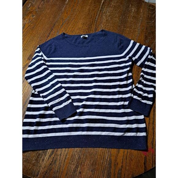 XL Old Navy Blue White Striped Multi Color Specks Long Sleeve Woven Sweater - Picture 1 of 6
